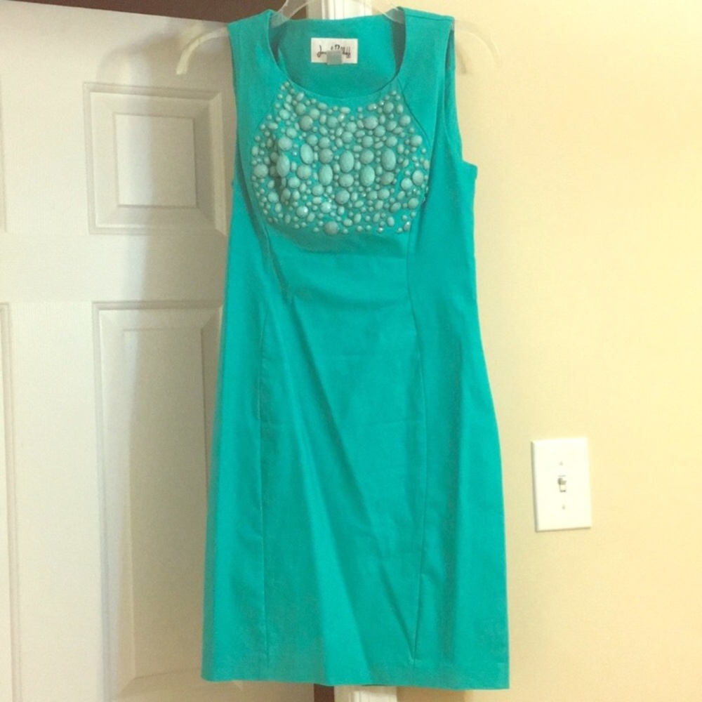 Joseph Ribkoff green beaded cocktail dress